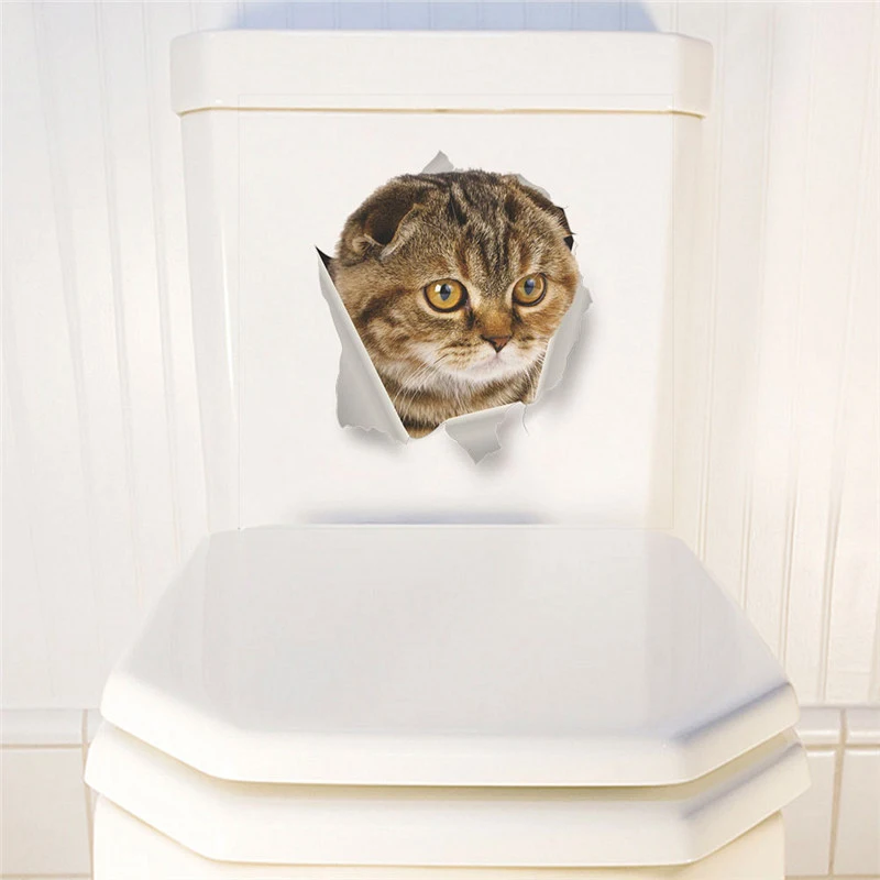 Мультяшная кошка котенок 3d стена фотообои унитаз кухонная мебель декор роспись