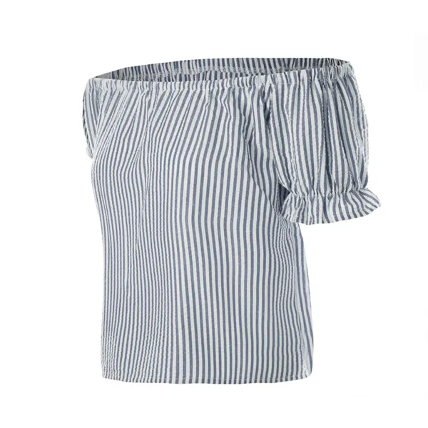 

Sweet Beach T-shirt Solid Color Striped Slash Neck Short New Arrival Summer Top Tee Sexy Off Shoulder Club Shirt Tee