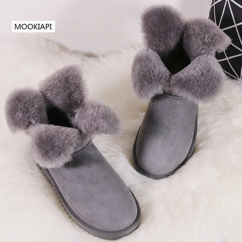 Новинка зимы 2019 зимние сапоги на овечьем меху с цветами женские кожаные теплые