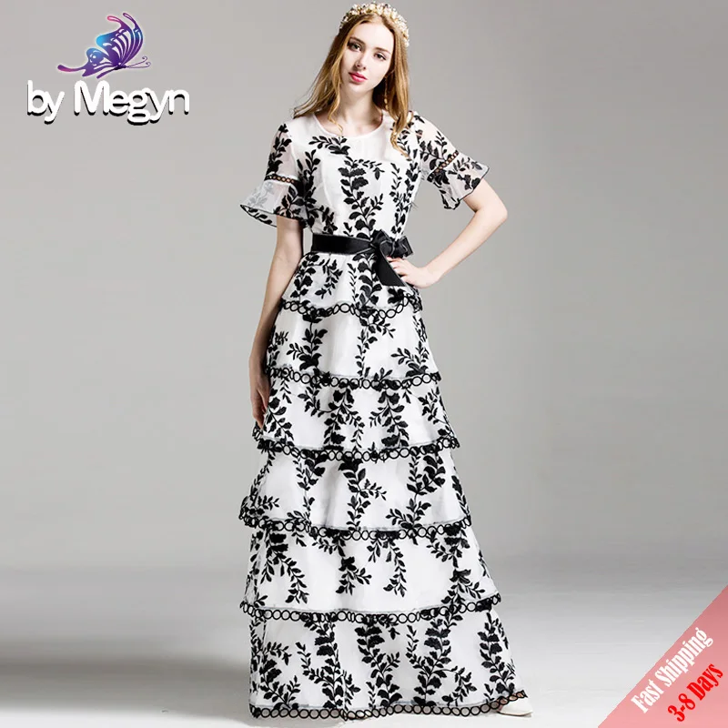 Женское модельное платье макси длинное Сетчатое бальное с цветочной вышивкой и