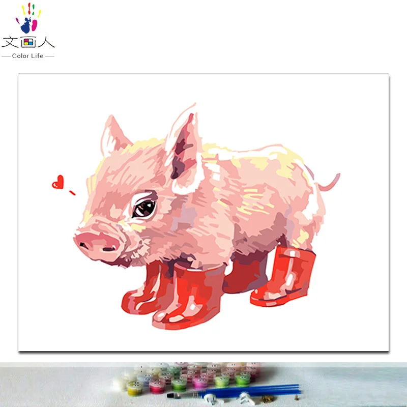 7126 cut pig Diy окрашивание краски картины по номерам кошка собака руббит свинья тигр лев волк Пингвин Панда и попугай животные картины по номерам - Цвет: 7126 cut pig