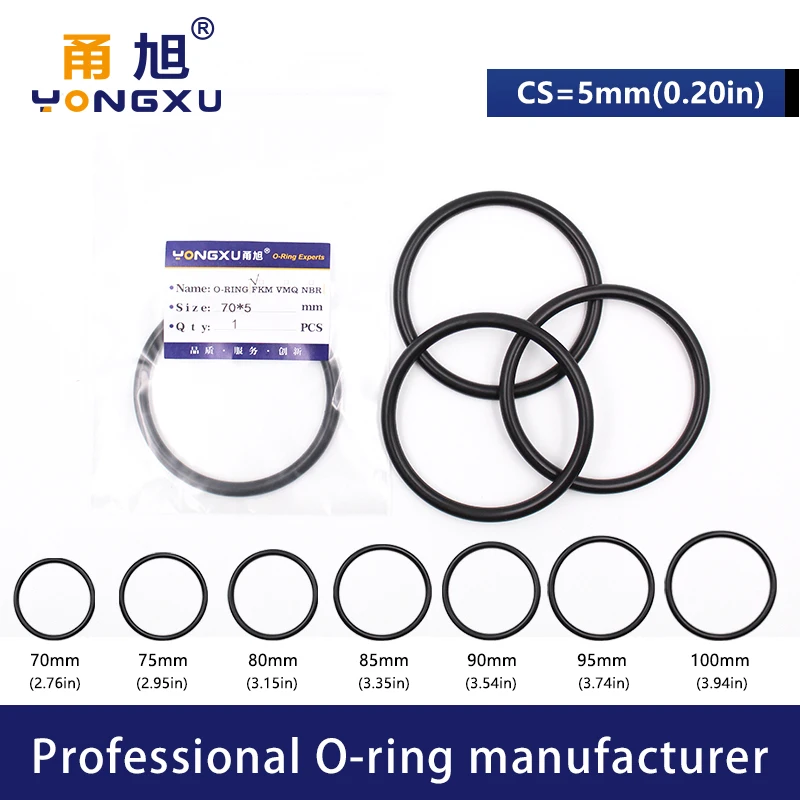 Флюоровое резиновое кольцо черное FKM Orings уплотнение CS5mm OD70/75/80/85/90/95/100/115*5 мм