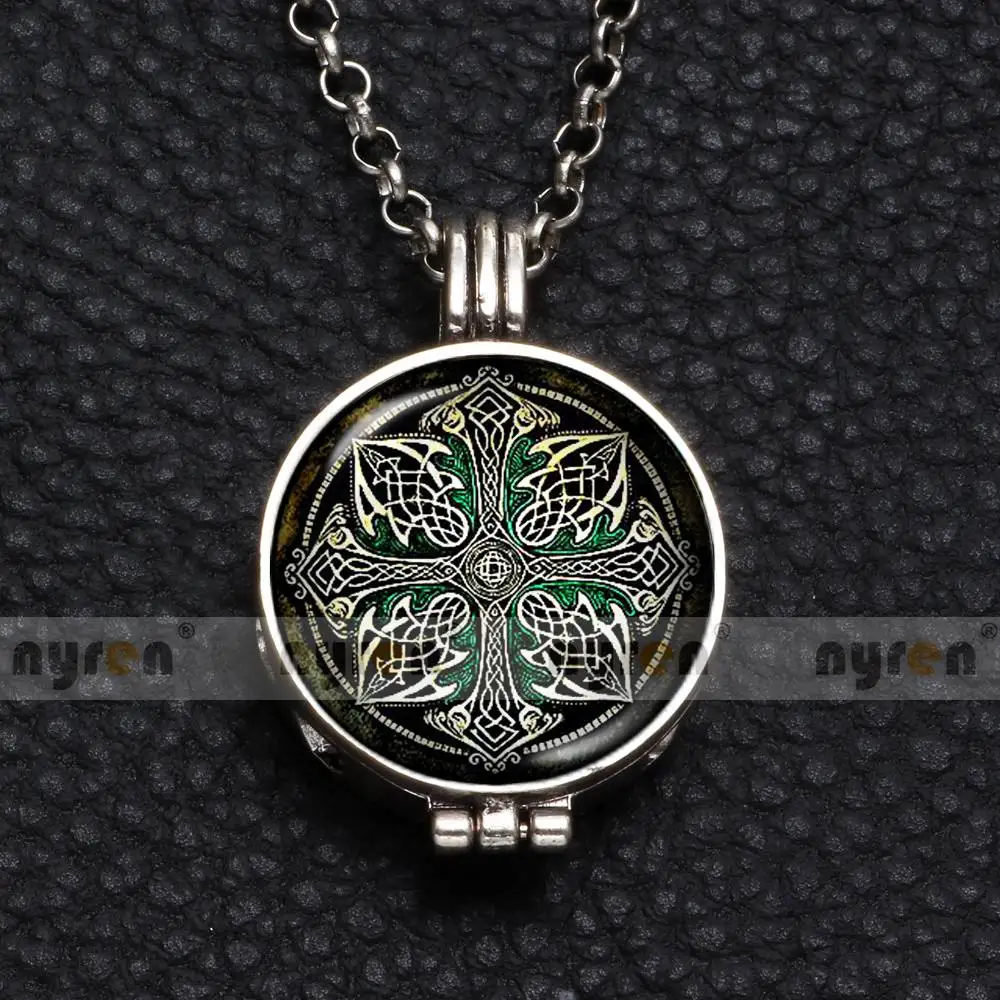 Holy Cross Multi Pattern Perfume Aroma Pendant Necklace With Foam 25mm Glass Charms Link Chain 62cm Length DZ1762|aroma pendant|holy crossaroma