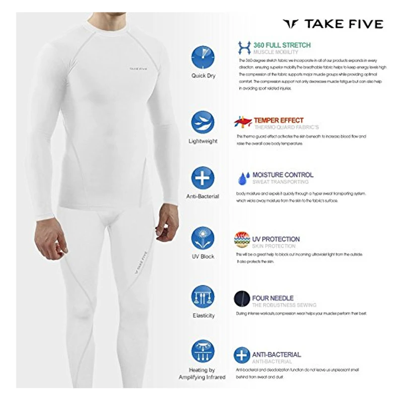 New Premium TakeFive Men's Compression Skin Tight Long Sleeve Top &amp Pants Sets-004+016 White | Мужская одежда
