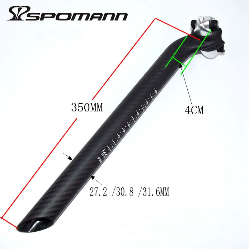 Spomann Canote Carbono велосипедный Подседельный штырь для горного велосипеда Горный Дорожный велосипед подседельной трубы труба из углеродистого волокна 3 k/UD черный 27,2/30,8/31,6*350 мм bicycleta седло вынос руля