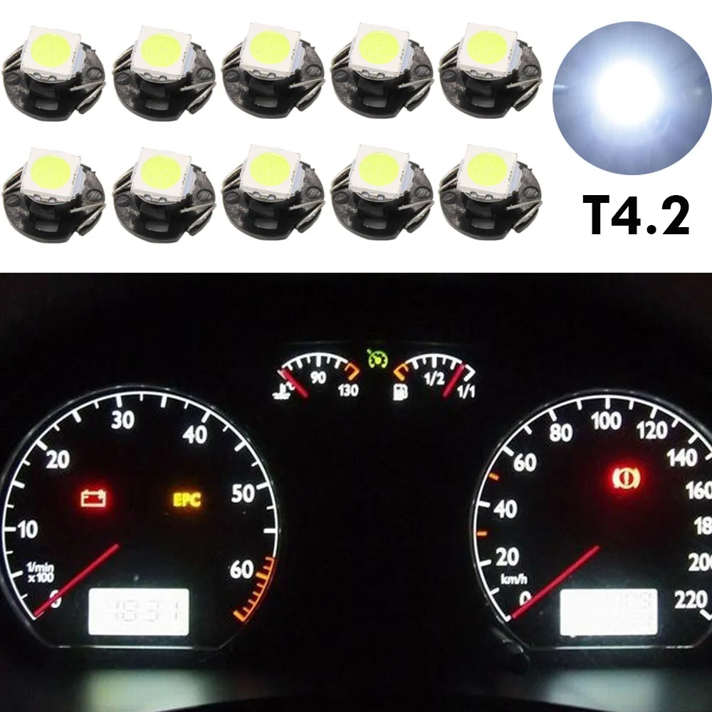 10 шт. T4.2 T4 5050 SMD светодиодный белый клин приборной панели приборов кластерный