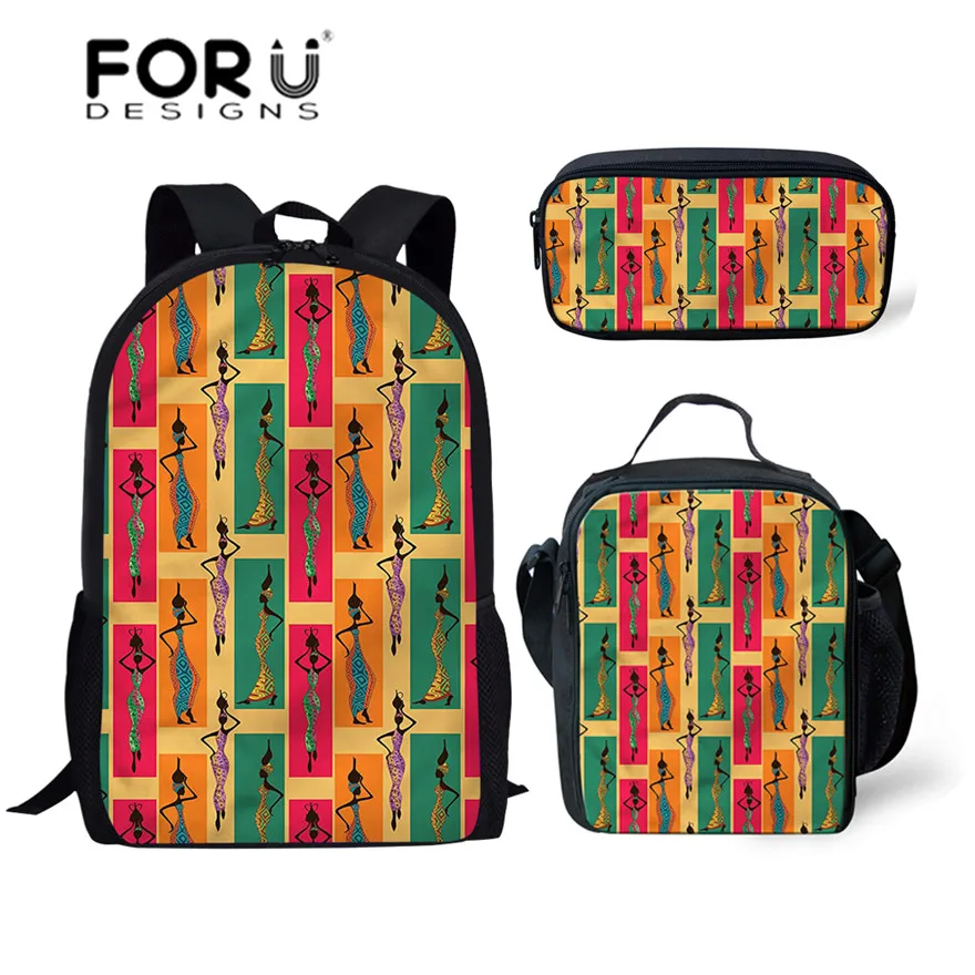 

FORUDESIGNS African Tribal Dance Printing School Bags for Teen Girls Primary School Bag Children 3pcs/set Large Capacity Satchel