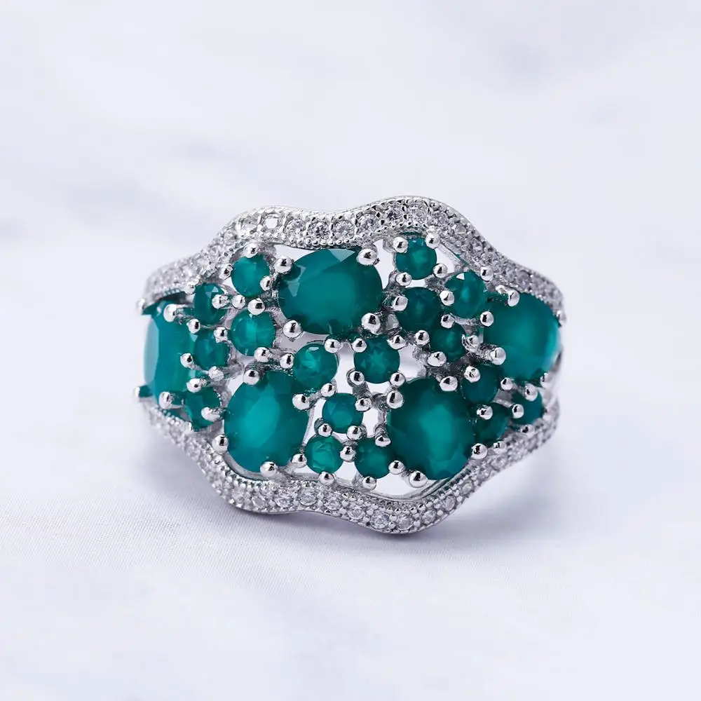 Gem's Ballet 4.77Ct натуральный зеленый агат, натуральный камень, винтажные кольца, твердые 925 пробы серебряные ювелирные украшения для женщин, элегантный подарок