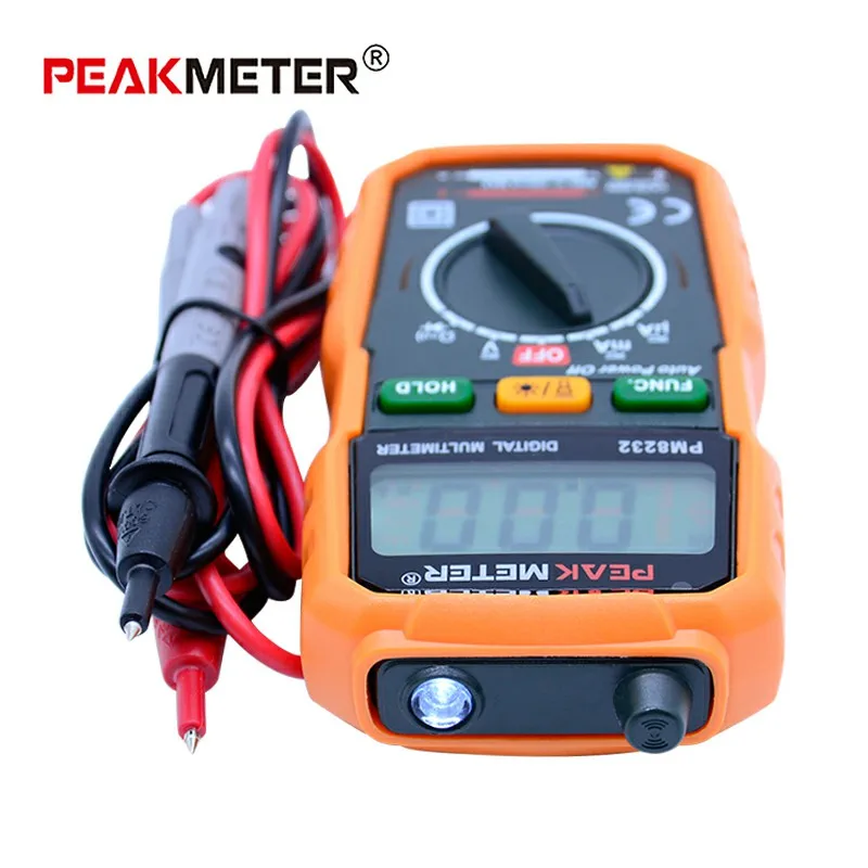 PEAKMETER Бесконтактный мини цифровой мультиметр PM8232 DC AC Напряжение Ток Тестер удержания данных Амперметр Портативный измеритель напряжения