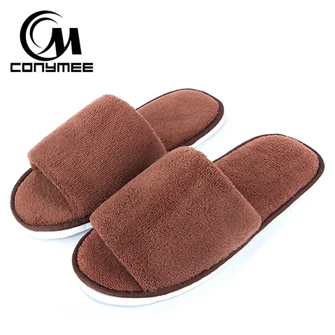 CONYMEE/тапочки; женская домашняя мягкая обувь; Pantufas; мужские и женские теплые кроссовки из бархата кораллового цвета; зимние плюшевые шлепанцы для дома помещений - Цвет: JD-S Coffee