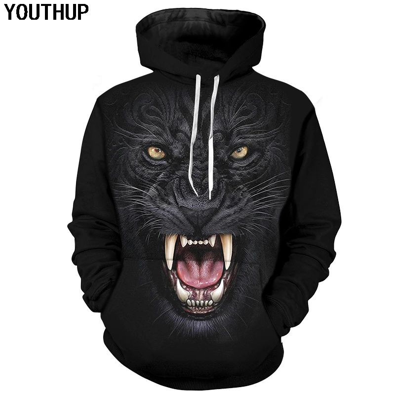 Мужские 3d толстовки YOUTHUP с капюшоном изображением животных и тигра классные