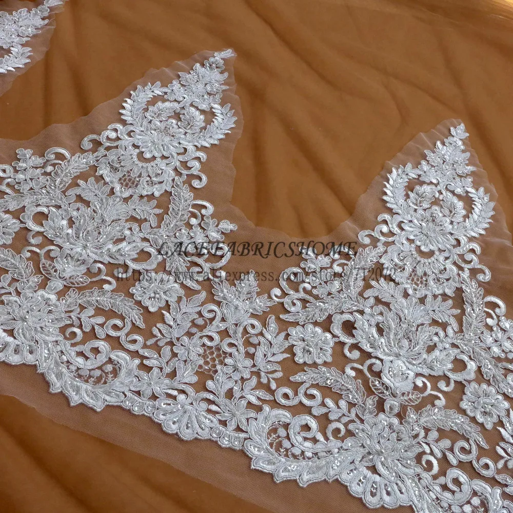 Красивая Белая двусторонняя блестящая кружевная отделка с блестками шириной 47