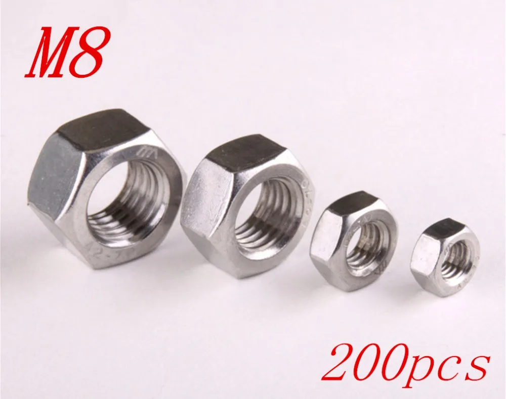

200 шт./лот, бесплатная доставка, метрическая резьба M8 304, шестигранные гайки из нержавеющей стали, шестигранные гайки