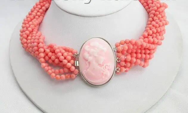 Бесплатная доставка AAA 10Stds 100% натуральное розовое коралловое ожерелье зажим с каей меей