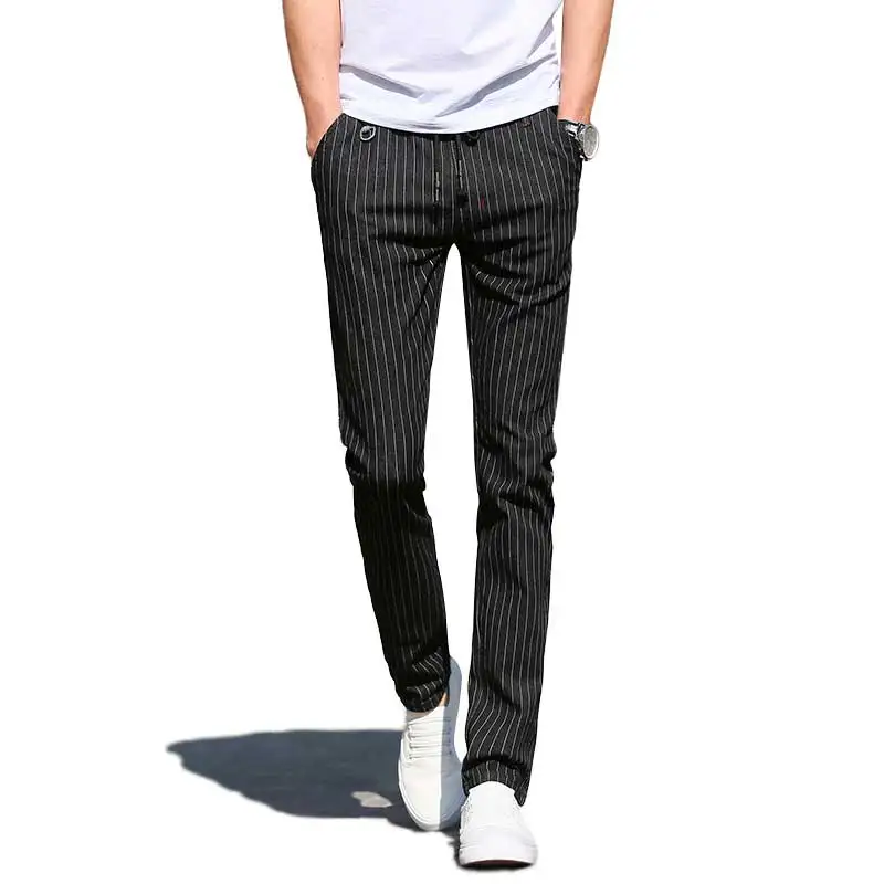 Slim Fit для мужчин полосатый повседневные штаны девочек Drawstring талии джинсы дизайн
