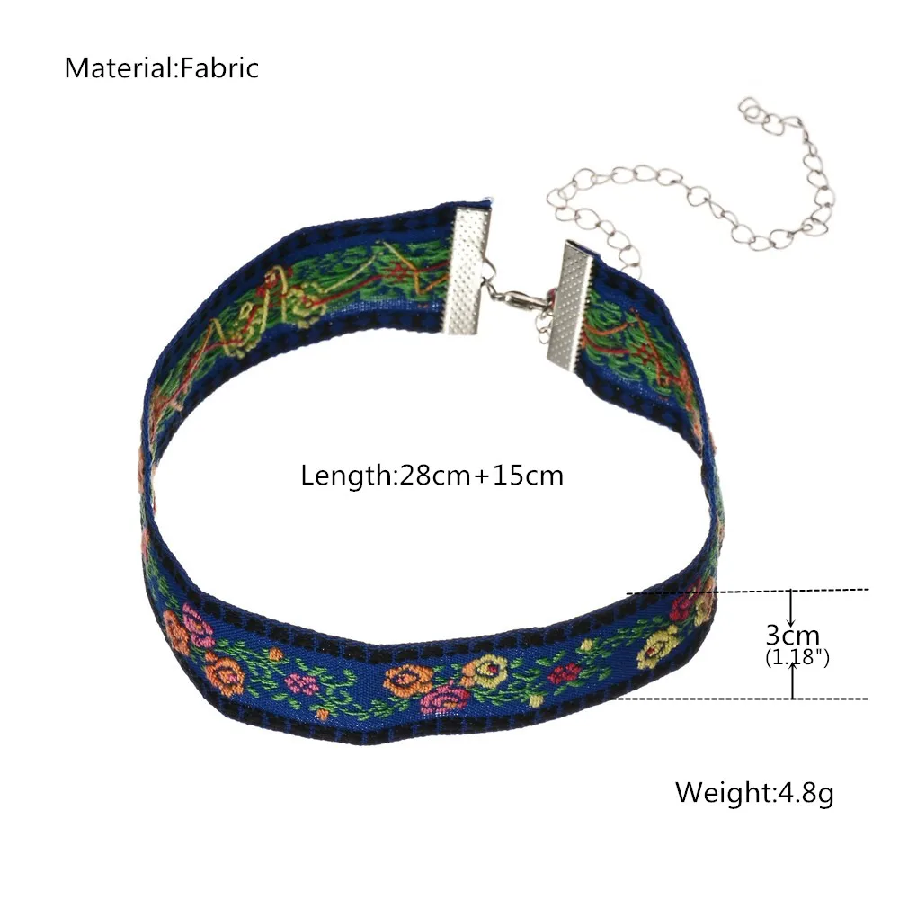 Разноцветное цветочное дизайнерское винтажное синее Вышитое колье чокер Колье