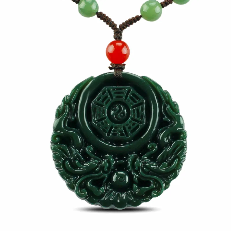 

KYSZDL Natural Hetian jade hand-carved dragon eight trigrams pendant necklace men&women jade pendant jewelry free rope
