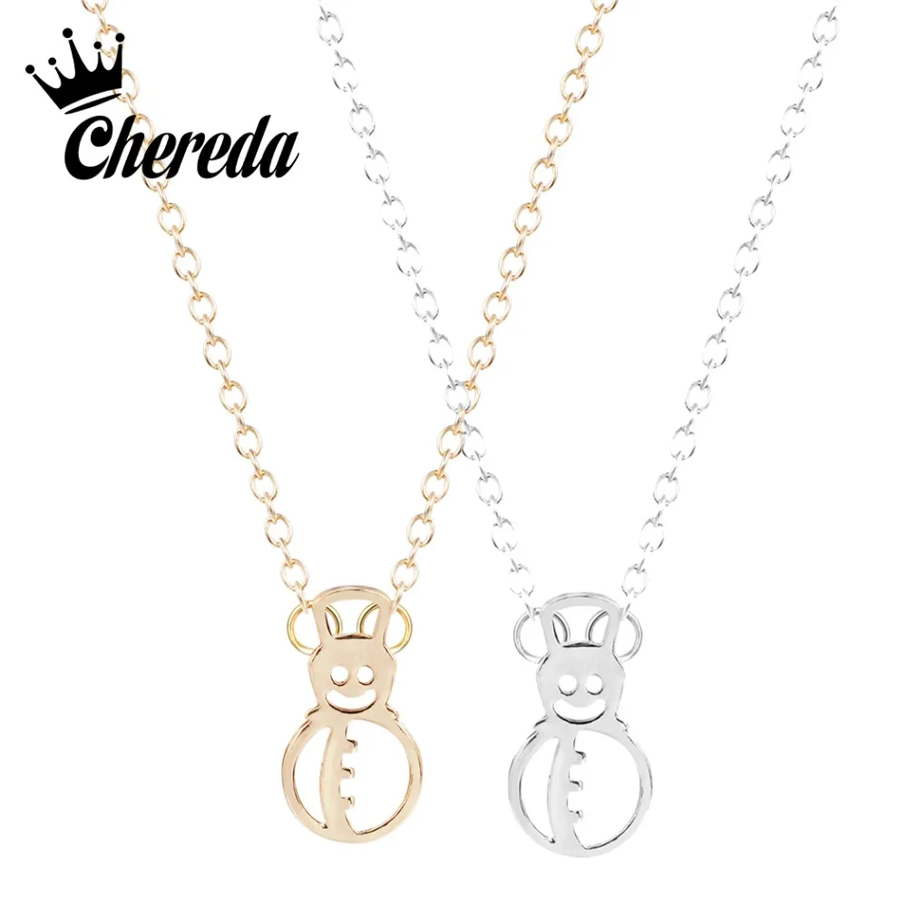 

Chereda Hollow Snowman Cute Necklace&Pendant Statement Summer Breach Women Necklaces Gold Silver Link Chain Jewelry