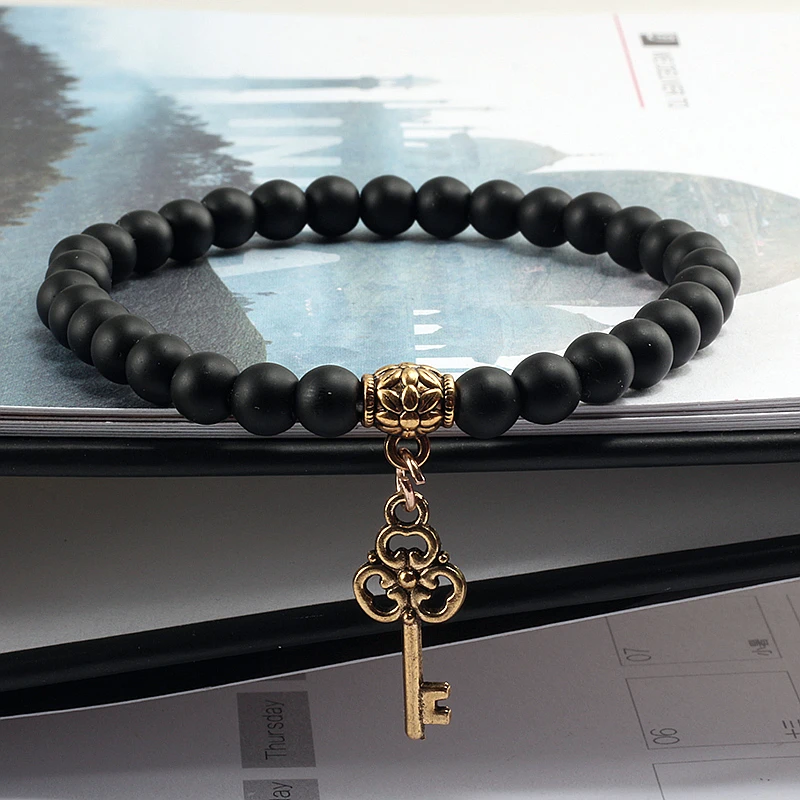 6 мм модный браслет для мужчин золотой брелок из сплава натуральный камень Beads ISES