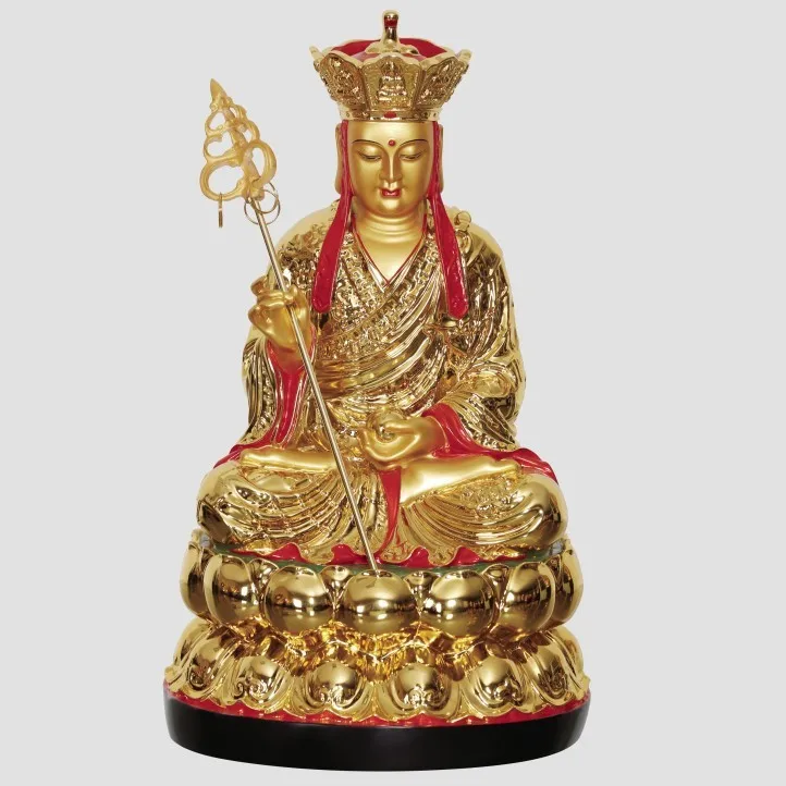 

Статуи Ksitigarbha 38 см, позолоченные крашеные полимерные поделки, украшения для домашнего поклонения, магазин земли Бодхисаттва