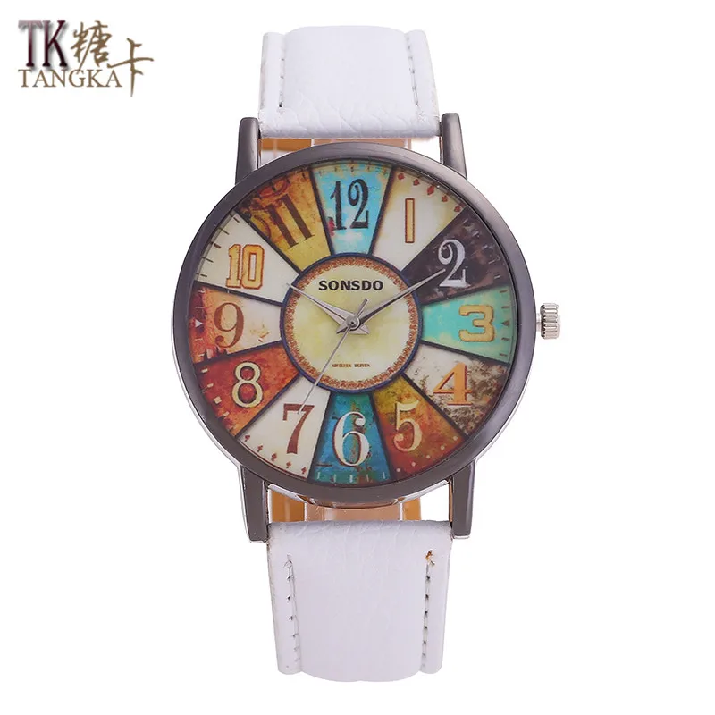 TANGKA Новые мужские и женские кожаные часы со стальным кольцом Ретро цифровой
