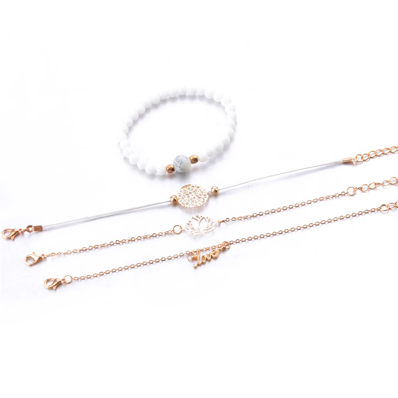 Простой летний модный бохемский браслет в ретро стиле с мраморными бусинами и лепестками, регулируемый, новый набор украшений для женщин.