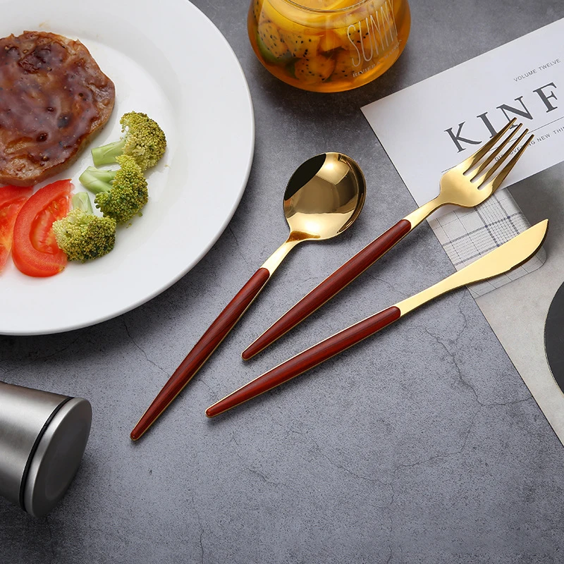 Steak Knife Dinner Fork Spoon Flatware Set Stainless Steel Dinnerware Soup Scoop Golden Tableware kitchen Accessory |