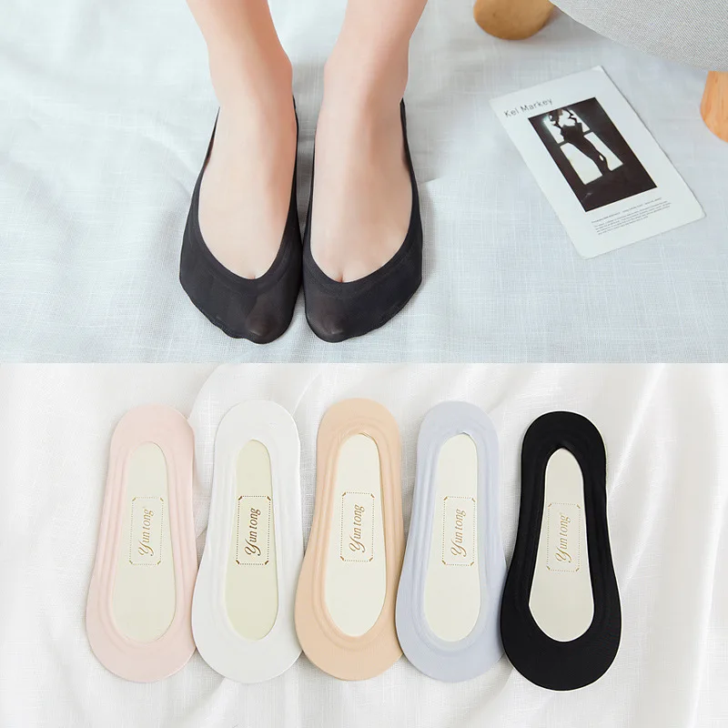 Summer Invisible Socks Female Ice Silk Boat Ladies Silicone Non-Slip Elastic Women 5pairs/lot=10pieces | Женская одежда