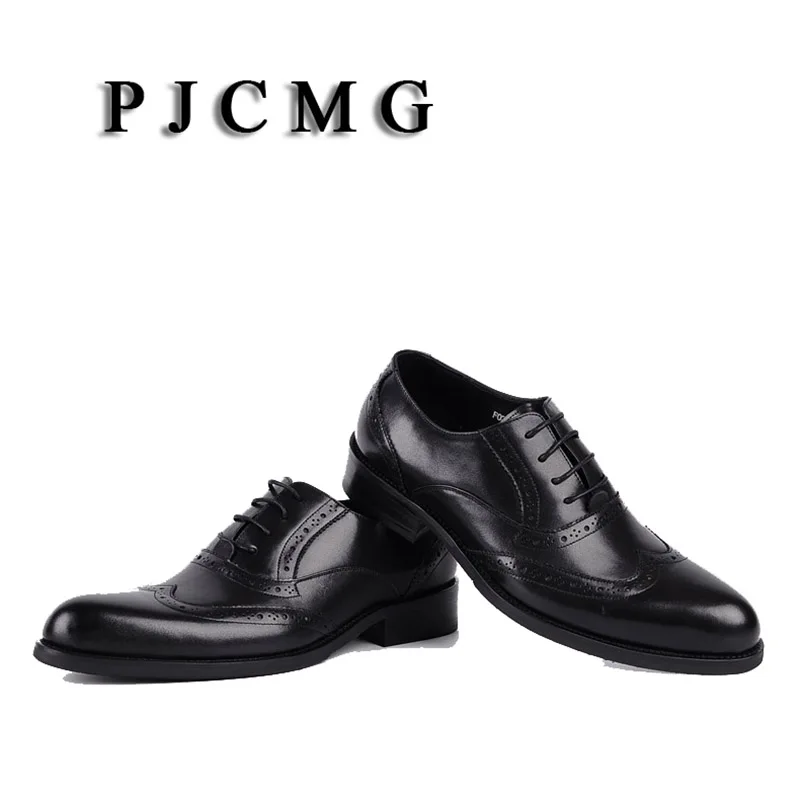 PJCMG/модные мужские оксфорды Цвет черный красный на шнуровке однотонные туфли с