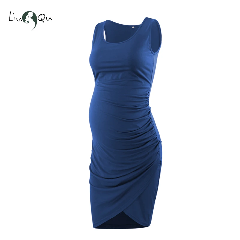 Женская одежда платье для беременных без рукавов майки с боковыми рюшами будущей