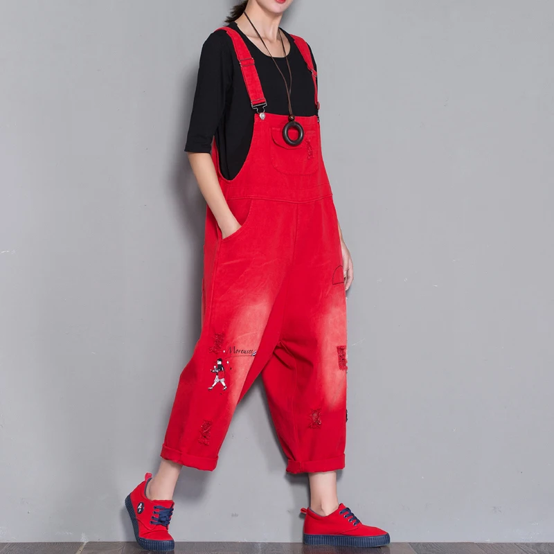 Комбинезон женский джинсовый с широкими штанинами повседневный Свободный