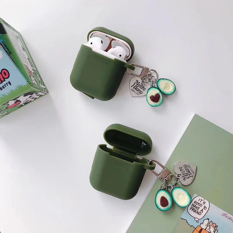 Милый защитный чехол для AirPods 2 фруктовая Пряжка авокадо Bluetooth беспроводной наушник силиконовый чехол сумка для Airpods прекрасная цепочка для ключа