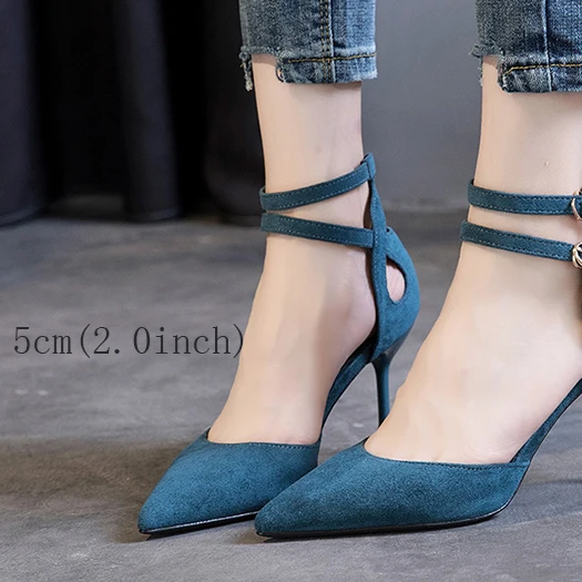 Navy Blue 5cm Замшевые туфли-лодочки на высоком каблуке 3 дюйма, размер 33, знаменитый котенок, г., темно-синие туфли-лодочки на высоком каблуке женские босоножки с завязками обувь с острым носком и ремешком - Цвет: Navy Blue 5cm