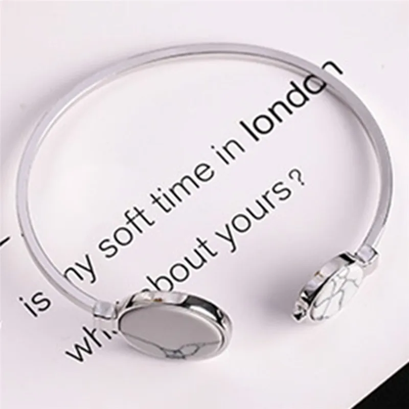 

Simple Acrylic Bangles Marble Asymmetrical Round Open Cuff Bracelets for Women Charm Jewelry Gift