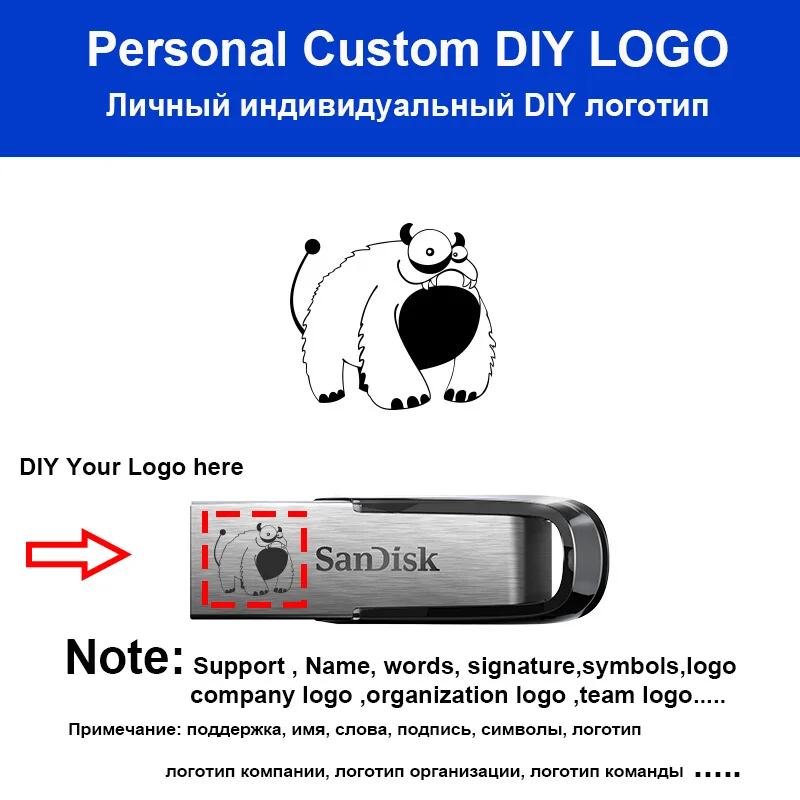 CZ73 plus DIY logo Sandisk флешка флешки usb флешка USB флэш 16 ГБ 32 64 128 256 Подлинная Ultra Flair USB 3,0 Металл DJ OTG Тип C DIY логотип диск на ключе флешки - Цвет: CZ73 plus DIY logo
