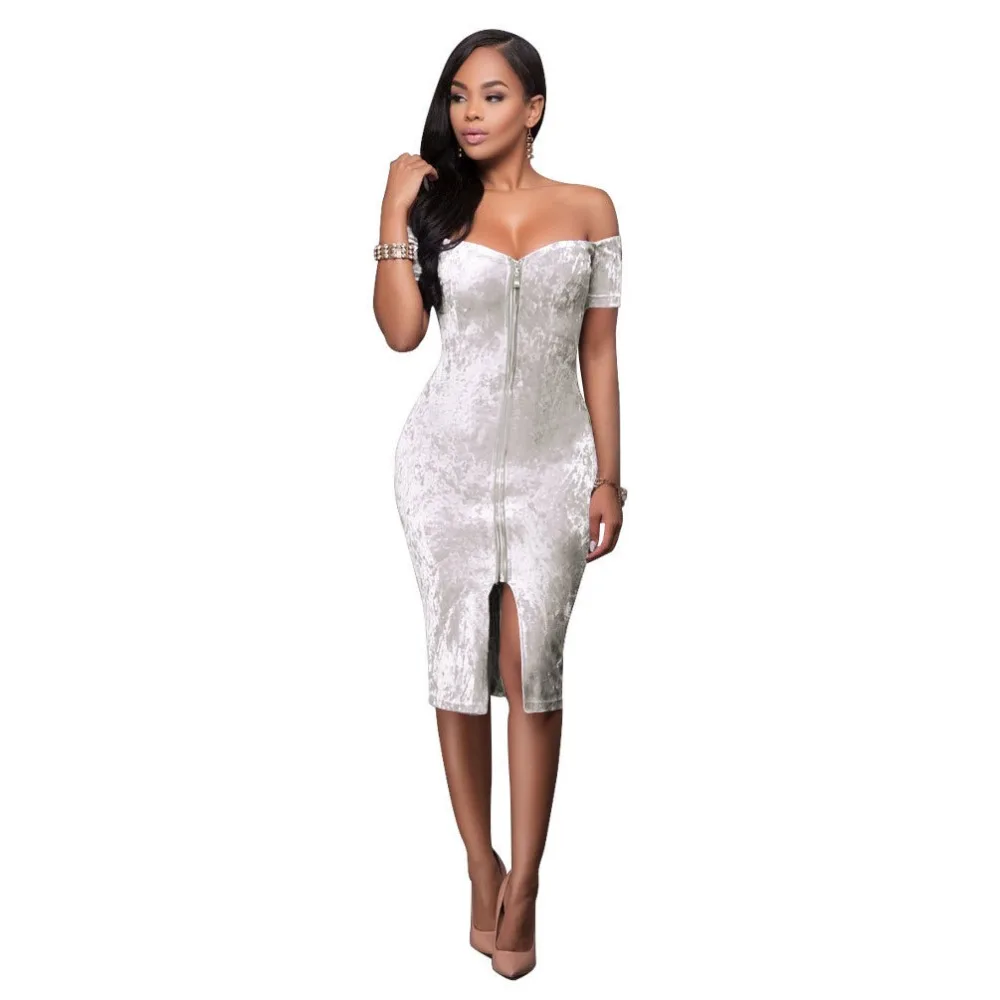 

Spring Autumn Women Dresses Knee-Length diamond velvet zipper One word led dress Bandage dress