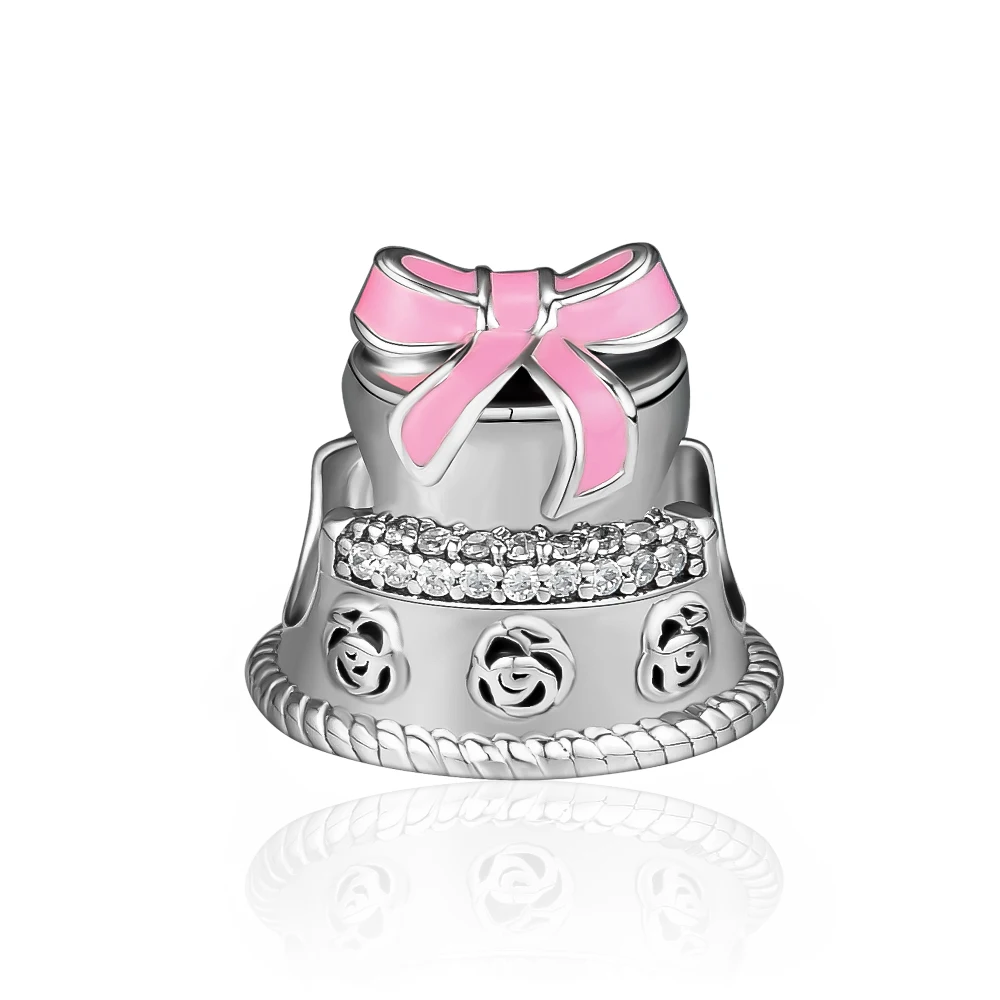 

Fits for CKK Charms Bracelets Birhday Cake Beads with Pink Enamel 100% 925 Sterling-Silver-Jewelry Free Shipping