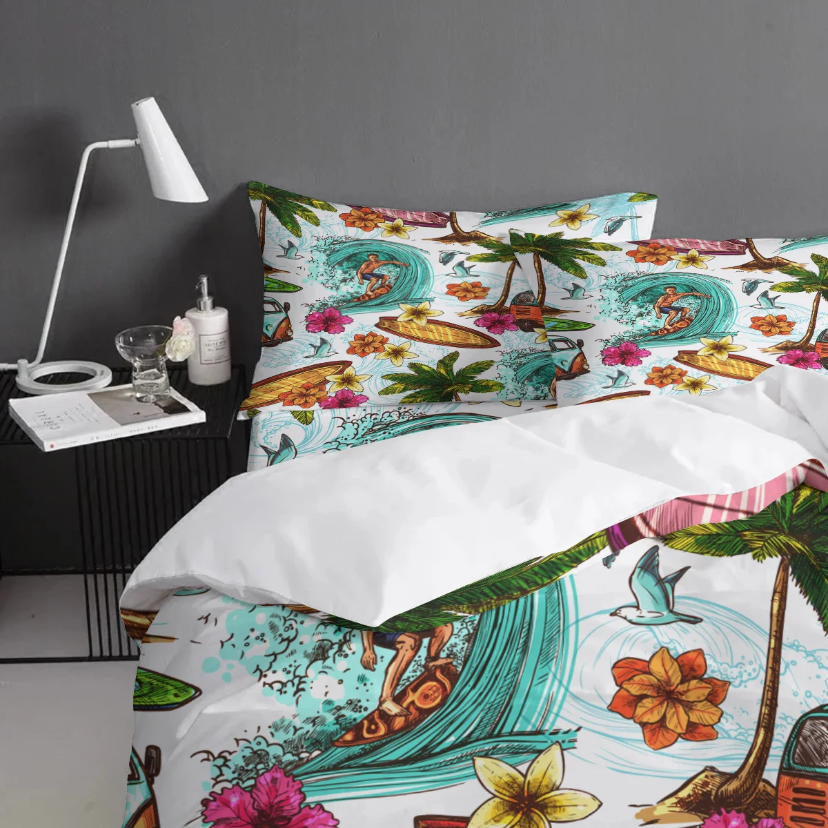 FamilyDecor Пляжный набор постельного белья для серфинга, роскошное покрывало, Комплект постельного белья s 3D King size, красный, синий хлопок, DHL