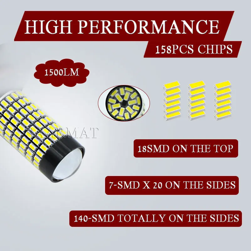 2 шт. 1156 P21W BA15S 158 SMD Canbus 6000K белый идеально подходят для управления Светодиодный