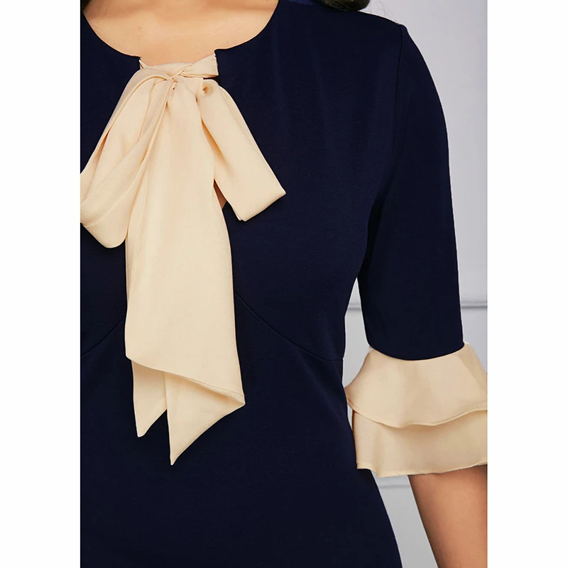 Женское свадебное платье с бантом офисные вечерние платья темно синего цвета