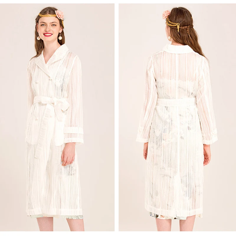 Женское осеннее пальто размера плюс из органзы жаккардовое двубортное с