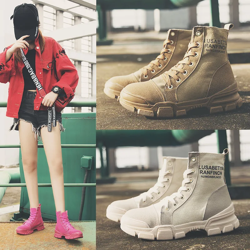 2019 г. Женская обувь с высоким берцем на спилке осенне зимняя женская плоской