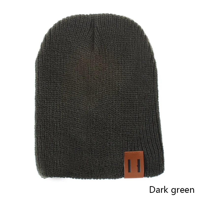 Dark green Новое поступление, детская зимняя детская шапка для мальчиков и девочек, мягкая теплая шапка, вязаная крючком эластичная вязаная шапка, Детская Повседневная теплая шапка - Цвет: Dark green