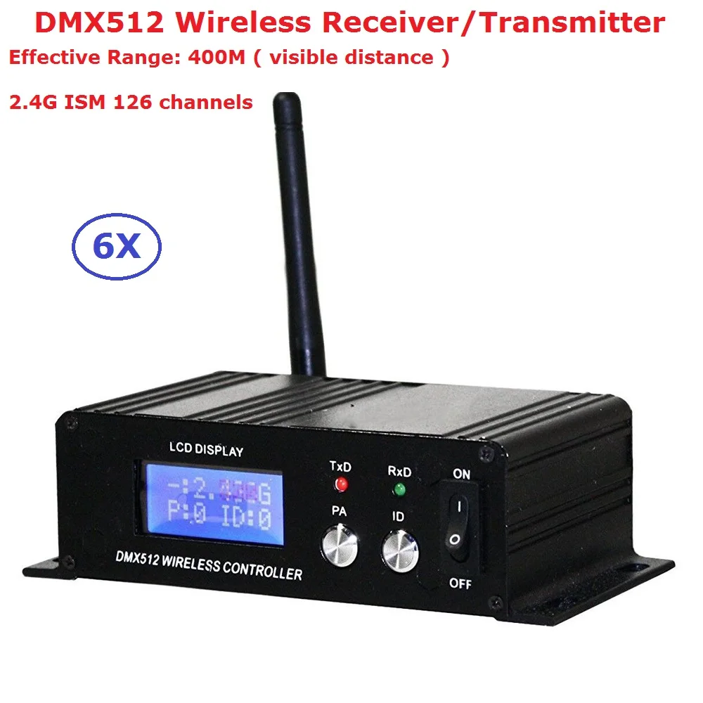 

6 шт. беспроводной DMX 512 контроллер передатчик и приемник 2в1 ЖК-дисплей мощность регулируемый повторитель LED сценическое освещение контролле...