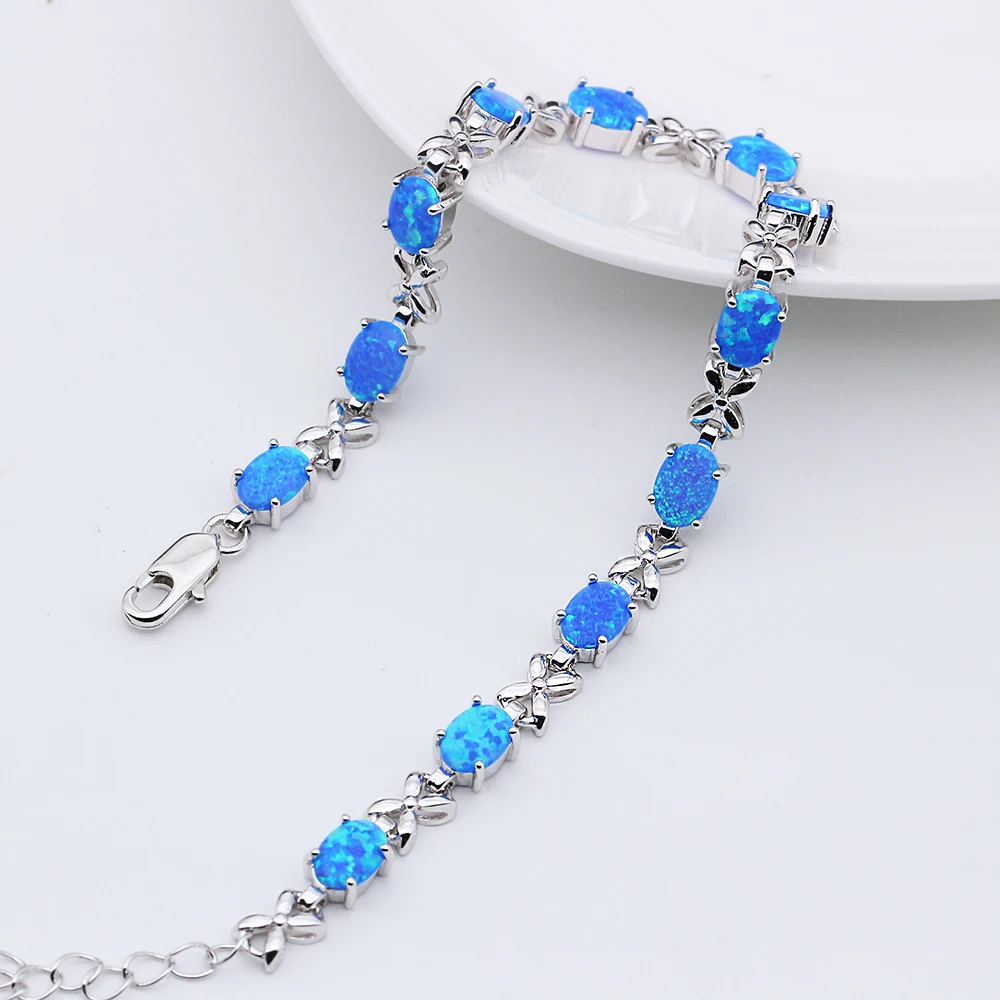 Женский серебряный браслет с овальным голубым огненным опалом|bracelets for|charm braceletcharm