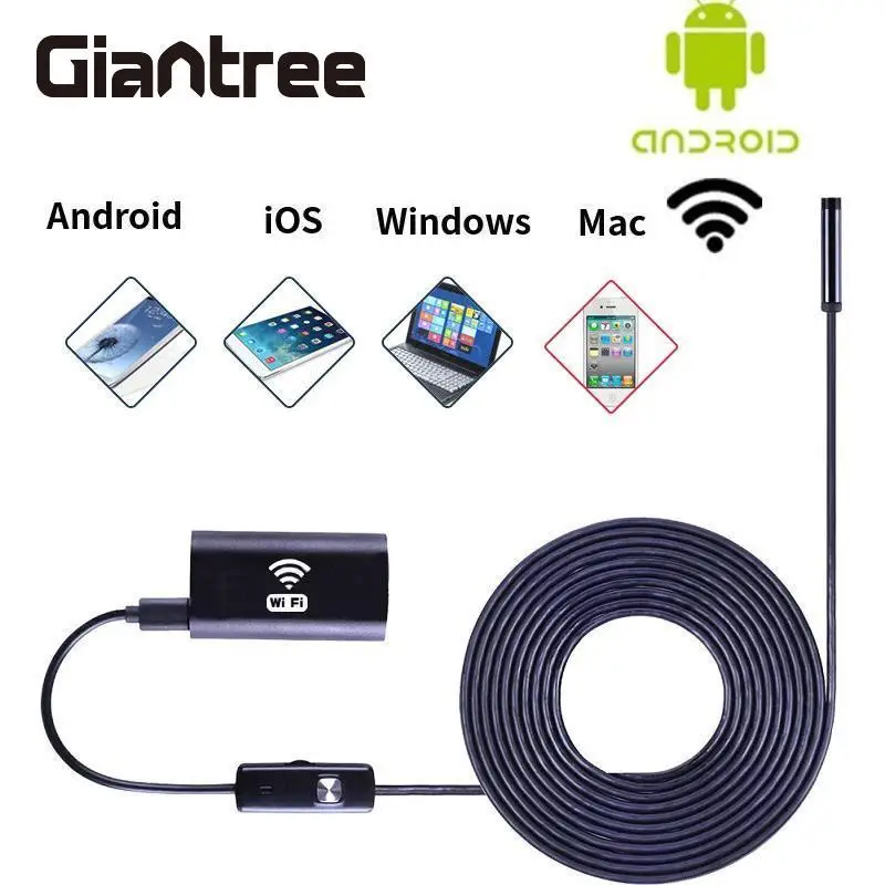 Giantree 2 м 8 мм wifi эндоскоп для осмотра труб водонепроницаемый бороскоп змея камера