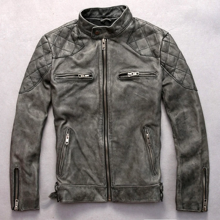 Мужское замшевое кожаное пальто Мужская винтажная куртка из овечьей кожи 1507|jacket