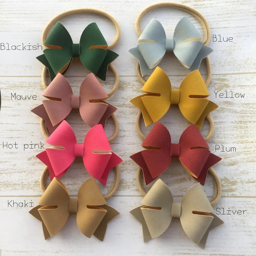 16 шт./лот Детская повязка на голову из искусственной кожи ручной работы с бантом