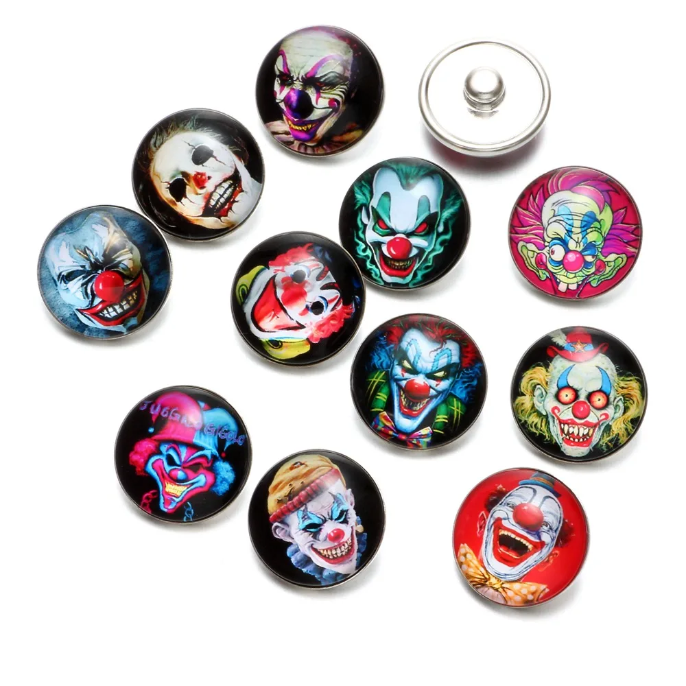12 шт./лот дьявол клоун узор Стекло Шарм 18 мм кнопки ювелирные изделия для защелки