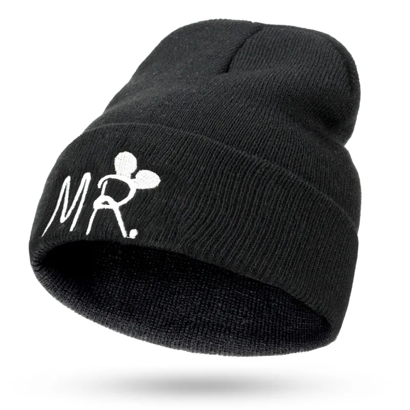 Зимние детские шапки MR/MRS с вышивкой вязаная Шапочка теплые Мягкие Шапки вязаные